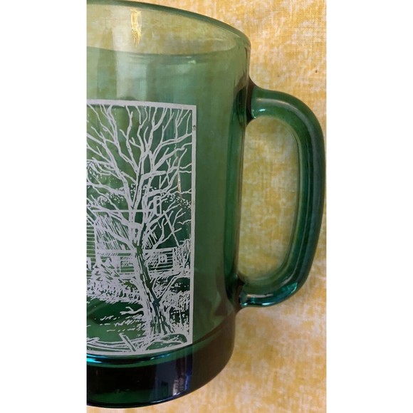 Vintage Currier And Ives Style - Holiday/Christmas - 1993 Green Glass Coffee Mug - Picture 3 of 5